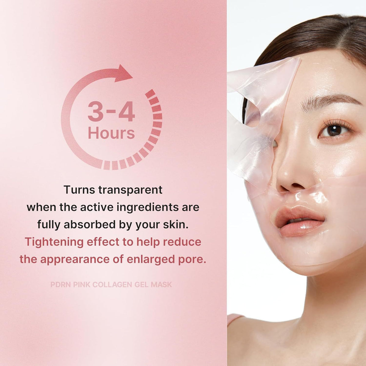 Woman peeling off the collagen gel mask, which turns transparent after 3–4 hours as the ingredients absorb